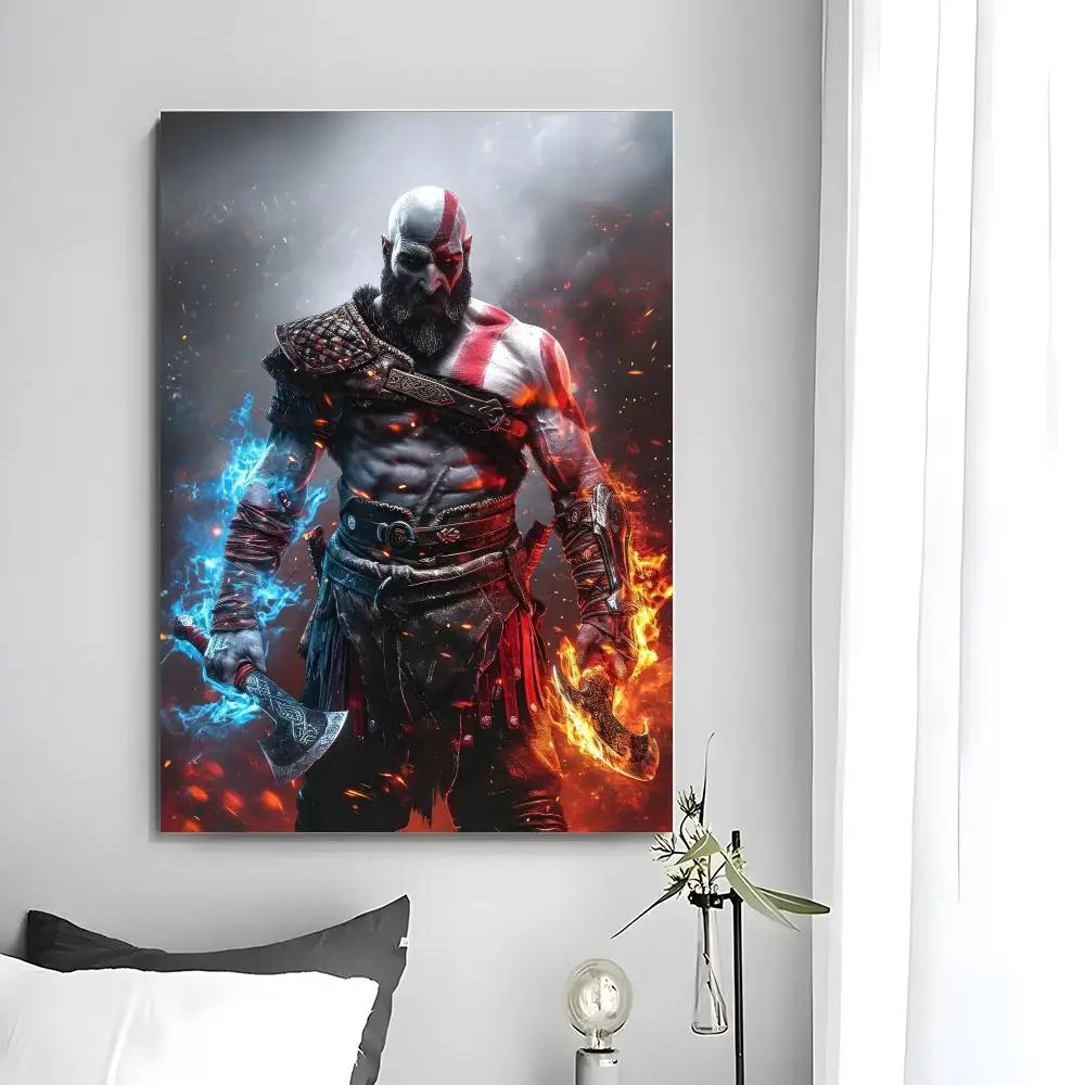 Game G-God of War Poster  Self-adhesive Art Waterproof Paper Sticker Coffee House Bar Room Wall Decor