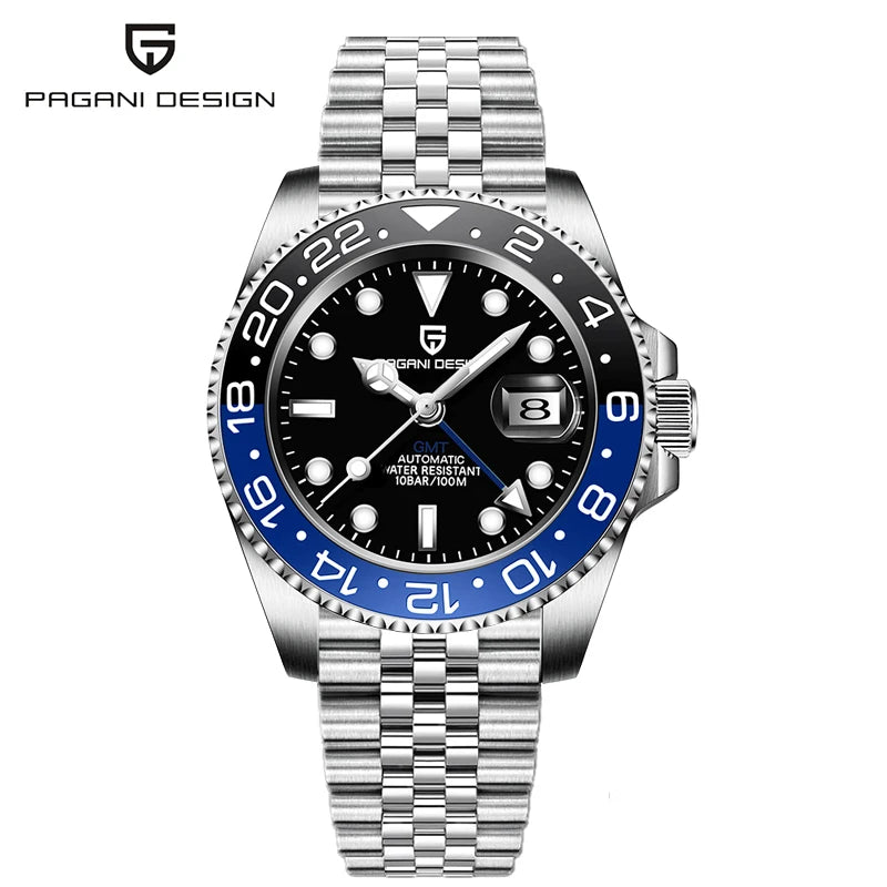 Orologio PAGANI DESIGN GMT 40MM da uomo, di lusso, con vetro zaffiro AR, movimento meccanico automatico, lunetta in ceramica, impermeabile 100M, idea regalo