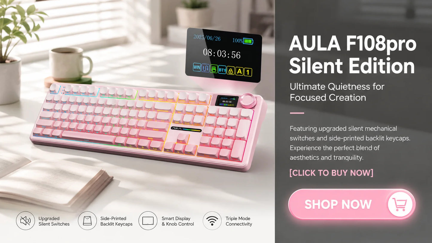 Teclado Mecânico AULA F108 PRO Personalizado Layout 100% Retroiluminação RGB Sem Fios Bluetooth Interruptores Hi-Fi Teclado Gaming