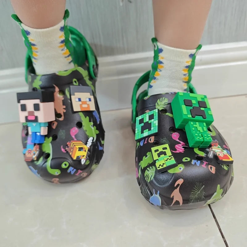 Minecrafts Clogs Non Slip Closed Toe Sandals Adjustable Strap Classic Dinosaur Printed For Beach Outdoor Walking Daily Leisure