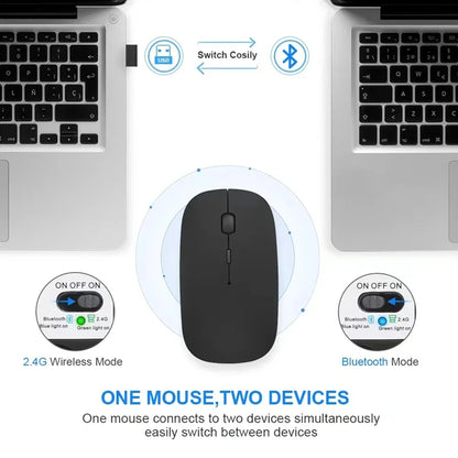 Rechargeable Wireless Mouse Bluetooth 2.4GHz Dual Mode, Silent Ergonomic Wireless Mouse with Adjustable DPI, USB Rechargeable Mouse for PC, Laptop, Mac & Tablet