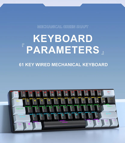 APAYADO K61 60% Mechanical Keyboard Wired RGB, 61 Keys Mini Gaming Keyboard with Red/Blue Switches, Compact RGB Mechanical Keyboard for PC & Laptop
