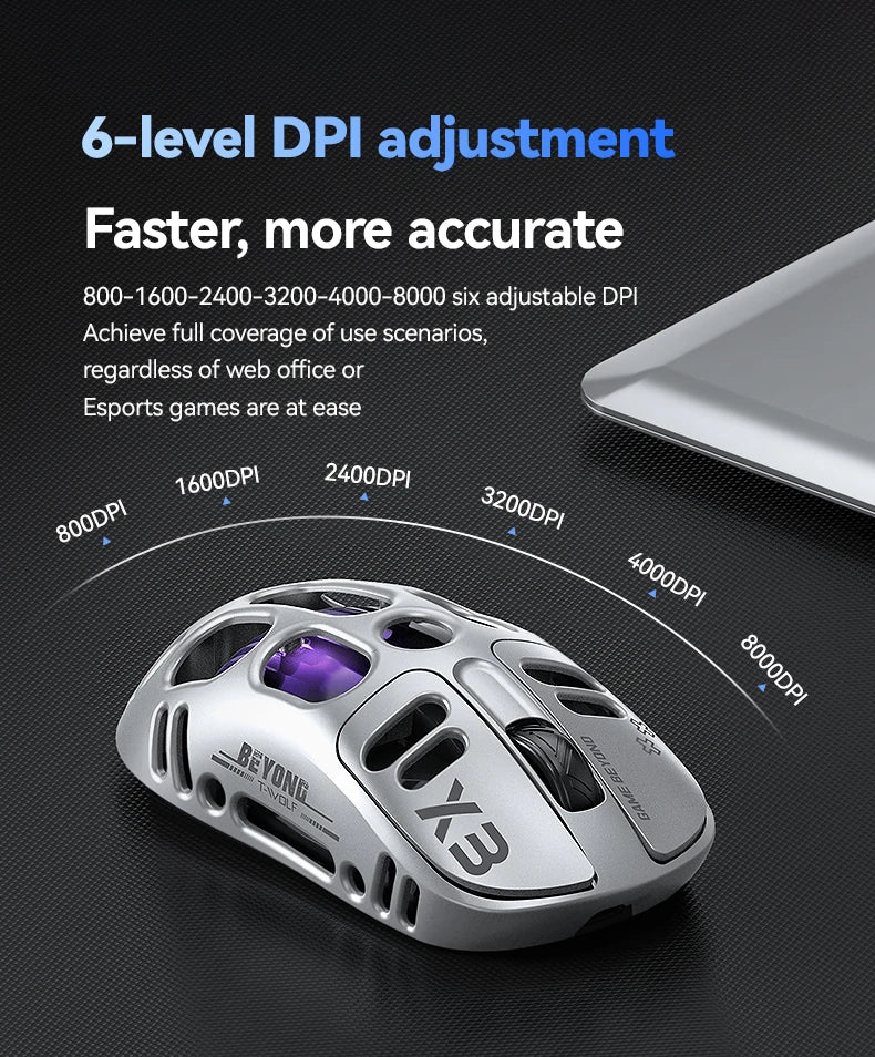 3-Mode Wireless Gaming Mouse with RGB Lighting, Lightweight Bluetooth Mouse, Rechargeable Esports Mouse for PC, Laptop & Gaming