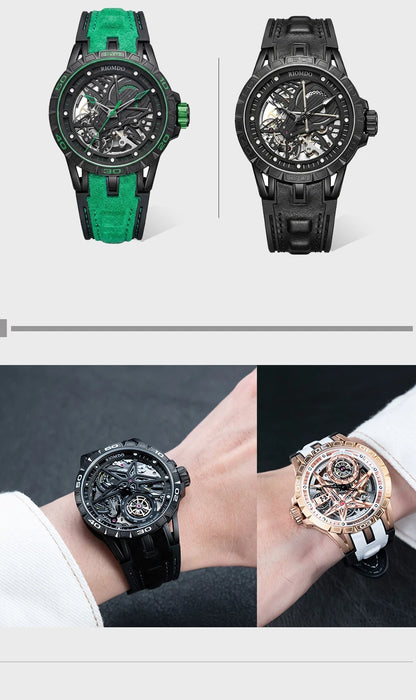 OBLVLO Men's Two Tone Big Skeleton Dial Mechanical Automatic Watch Luminous Waterproof Rubber Band Machinery Clock RD-903