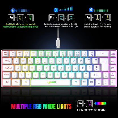 RGB backlit keyboard Russian 69 keys white membrane gaming wired ergonomic Keyboards for compact mini  for pc laptop color black