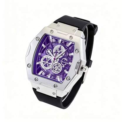 New Fashion Luxury Man Tonneau Hollow Skeleton Faux Mechanical Watch Men Militray Sports Silicone Quartz Watches Reloj Hombre