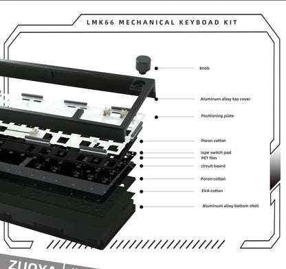 ZUOYA LMK66 3 Mode Mechanical Keyboard Kit Aluminum Wireless Gaming Keyboard 60% Bluetooth 2.4G RGB Hotswap  Gasket Structure