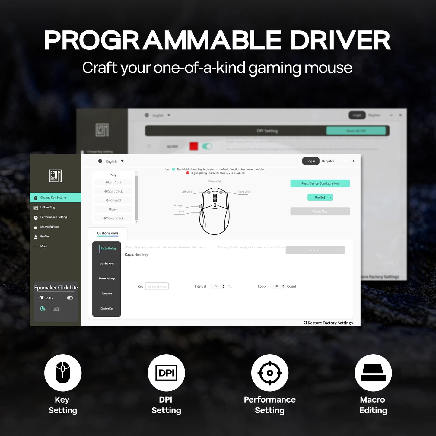 EPOMAKER Click Lite kabelgebundene/BT/2.4GHz kabellose Gaming-Maus mit PAW3311-Sensor, 800 bis 24000 DPI und 500mAh Akku für PC/Mac/Linux