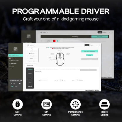EPOMAKER Click Lite kabelgebundene/BT/2.4GHz kabellose Gaming-Maus mit PAW3311-Sensor, 800 bis 24000 DPI und 500mAh Akku für PC/Mac/Linux