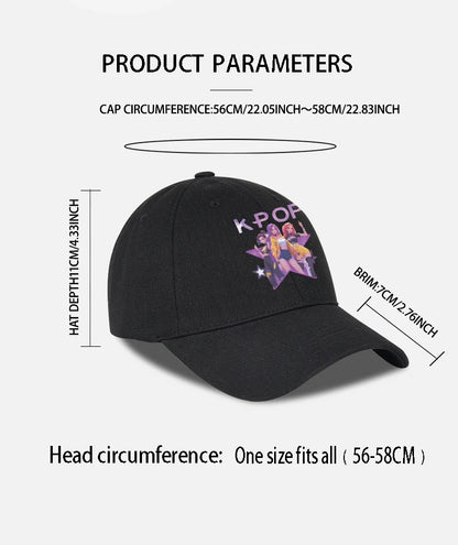 K-POP Cartoon Girl Group Star Print Soft-Peak Baseball Cap - Unisex Casual Retro Adjustable Dad Cap - Y2K Sun Hat
