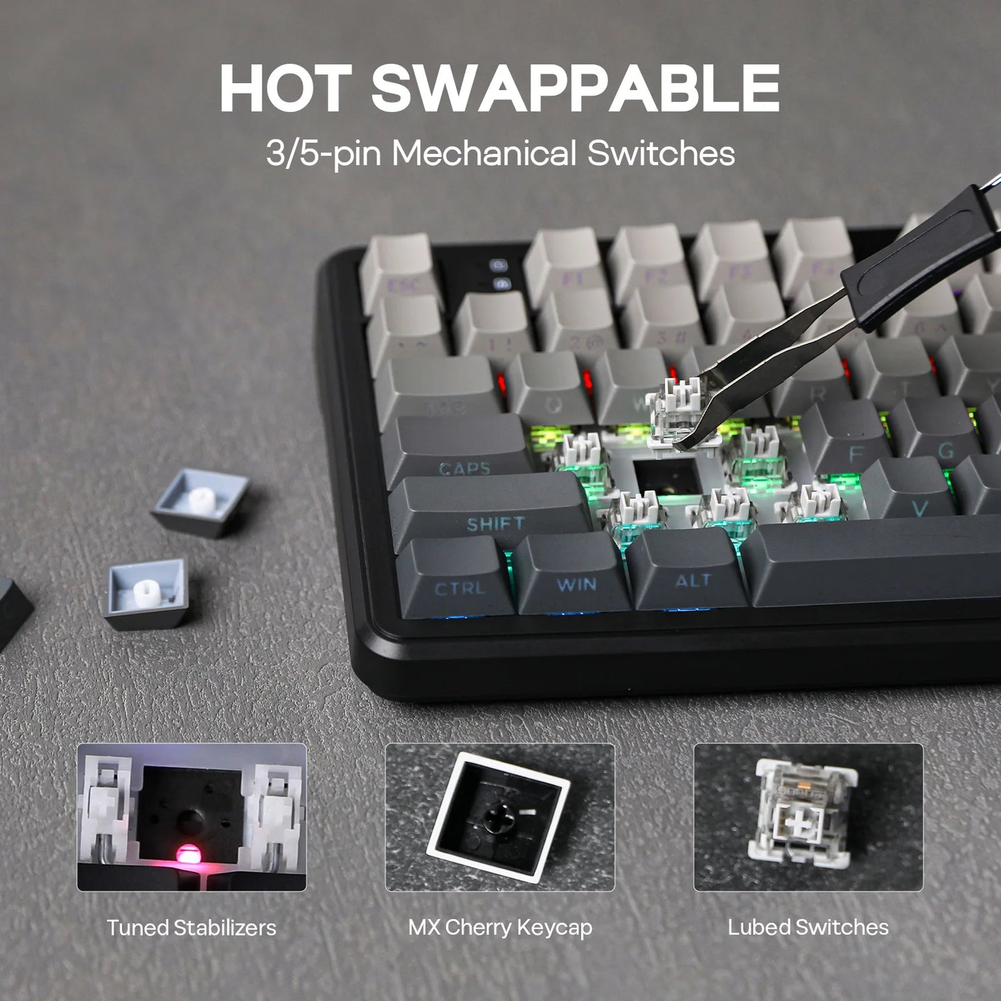 EPOMAKER x AULA F108 Full Size 100% ANSI Layout Hot-Swap Wired/2.4GHz/Bluetooth 5.0 Wireless Mechanical Keyboard RGB Backlight
