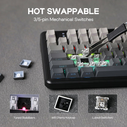 EPOMAKER x AULA F108 Full Size 100% ANSI Layout Hot-Swap Wired/2.4GHz/Bluetooth 5.0 Wireless Mechanical Keyboard RGB Backlight