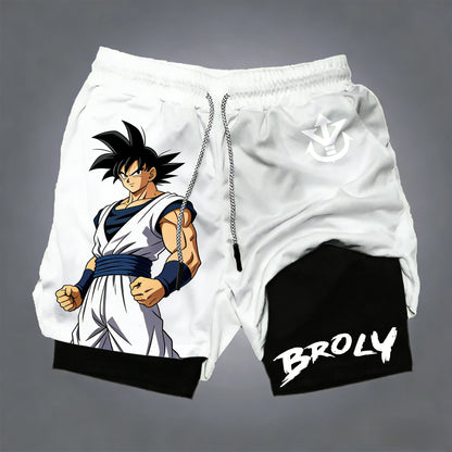 Dragon Ball Men's Double-layer Shorts Son Goku Summer Japanese Anime Fake Two-piece Sports Fitness Quick-drying Shorts