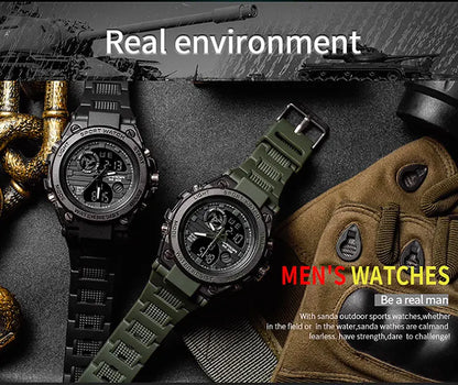 SANDA Top Luxury Watches Men Military Army Mens Watch Waterproof Sport Wristwatch Dual Display Watch Male Relogio Masculino