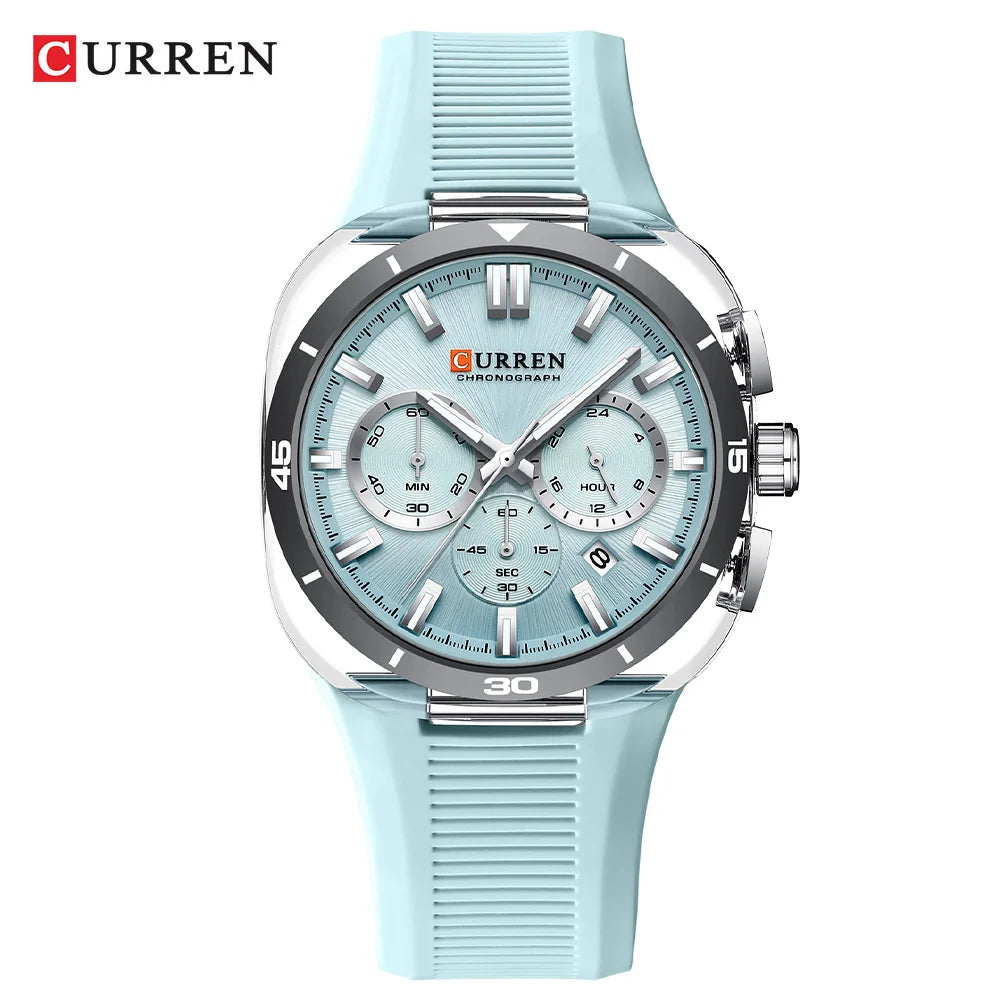 CURREN herenhorloge – Nieuw luxe quartzmodel, siliconen band, sportieve stijl, multifunctioneel, waterdicht, verlicht, met datumweergave en chronograaf.