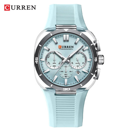 CURREN herenhorloge – Nieuw luxe quartzmodel, siliconen band, sportieve stijl, multifunctioneel, waterdicht, verlicht, met datumweergave en chronograaf.