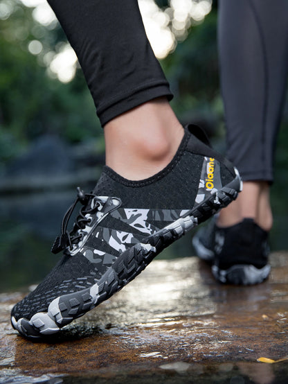 Oiaano wide toe man barefoot black shoes, woman sports sneaker unisex water booties, male aqua beach soft sole light breathable