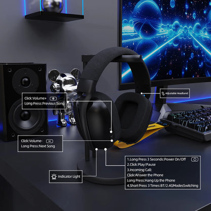 ATTACK SHARK L80PRO Auscultadores Gaming 3 em 1 – Auscultadores Bluetooth sem fios de baixa latência com microfone duplo, som Hi-Fi 40mm e ligação estável para gaming