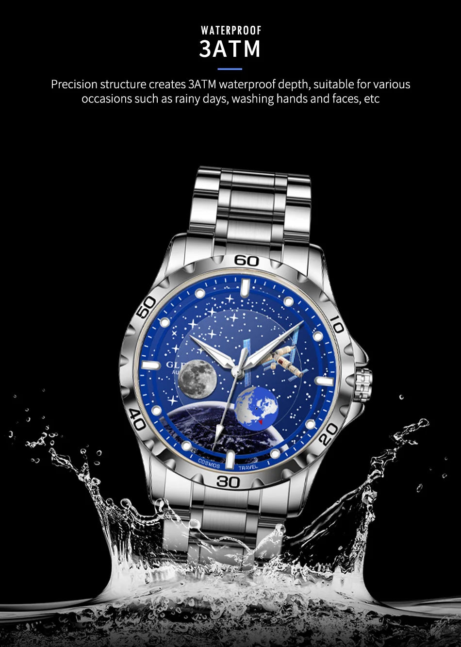 Glenaw Top Luxury Moon Rotation Stylish Personalized Fully Automatic Mechanical Men's Luminous Waterproof Watch