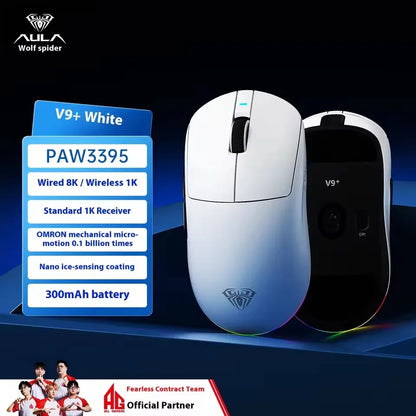 Aula V9 Ultra Kabellose E-Sports-Gaming-Maus Double 8k 3mode PAW 3950 8k 55g Leichte ergonomische Maus – individuelles PC-Zubehör