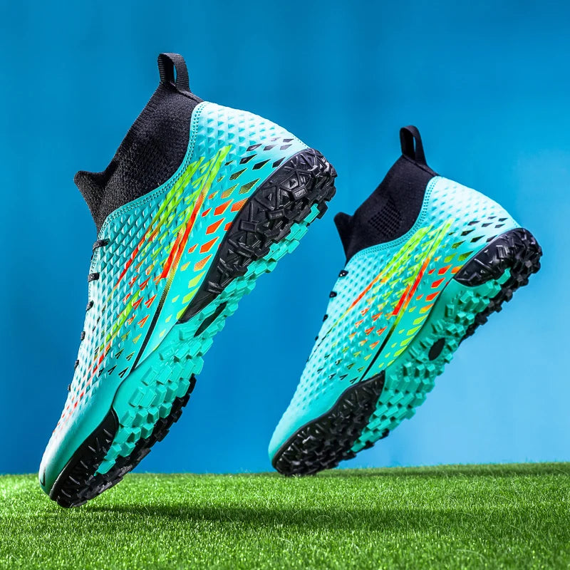 Double Star High-Top Soccer Shoes, Men's TF Turf Studs, Professional Training & Match for Boys, Teens, Kids and Adults