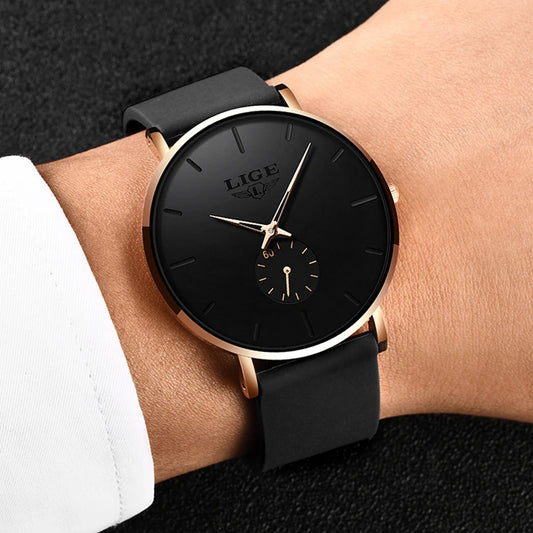 montre pour homme LIGE – Style sportif et tendance, marque de luxe, étanche, design épuré et ultra-fin, montre à quartz pour homme
