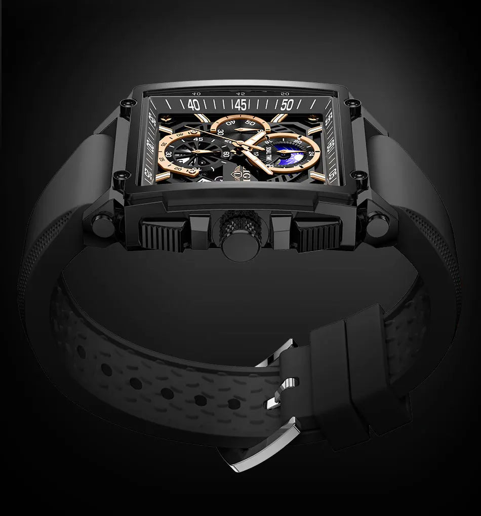 New LIGE Mens Watches Top Brand Luxury Hollow Square Sport Watch For Men Fashion Silicone Strap Waterproof Quartz WristWatch+Box