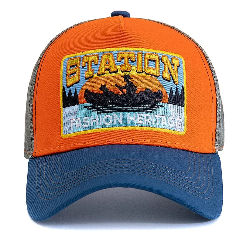 Șapcă de pescuit de vară, din plasă respirabilă, tip „trucker”, pentru bărbați și femei, cu design brodat în stil pescăresc, șapcă „snapback”, pentru pescuit în aer liber