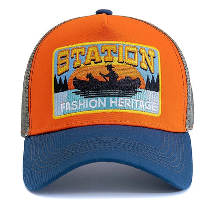 Șapcă de pescuit de vară, din plasă respirabilă, tip „trucker”, pentru bărbați și femei, cu design brodat în stil pescăresc, șapcă „snapback”, pentru pescuit în aer liber