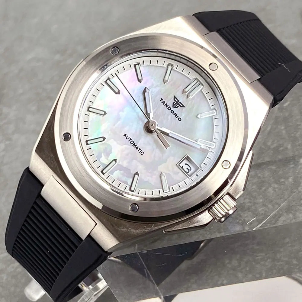 Tandorio 200M Diving 40mm Black White Shell Dial Lume NH35Automatic Men Watch Sapphire Glass Stainless Steel Bracelet 2025