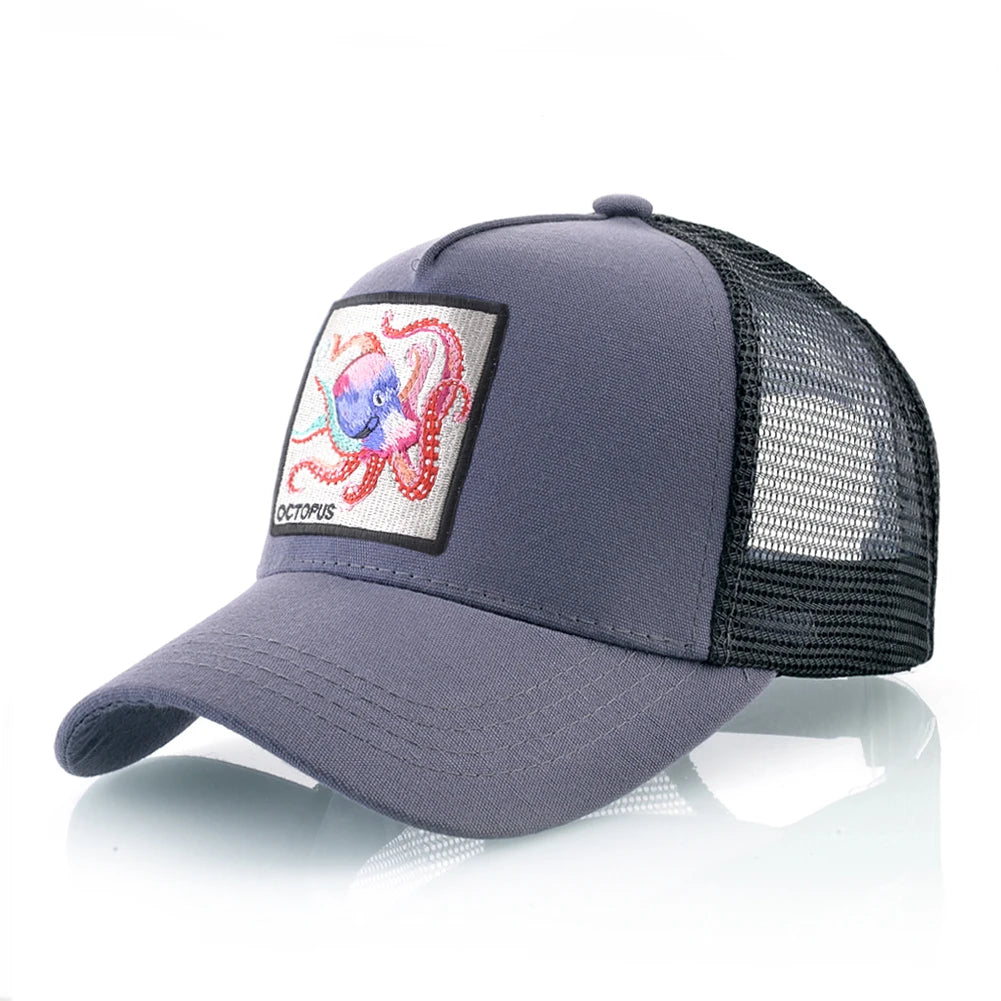 Czapka baseballowa unisex z naszywką z ośmiornicą dla mężczyzn i kobiet – czapka typu snapback na cztery pory roku, czapka typu trucker, czapka sportowa na świeżym powietrzu, oddychająca, codzienna