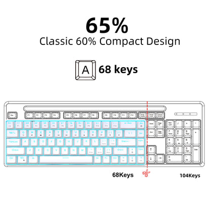 Teclado mecânico gaming 60% USB com teclas brancas, mini teclado gamer ergonómico para computador, retroiluminado, música, teclado para PC