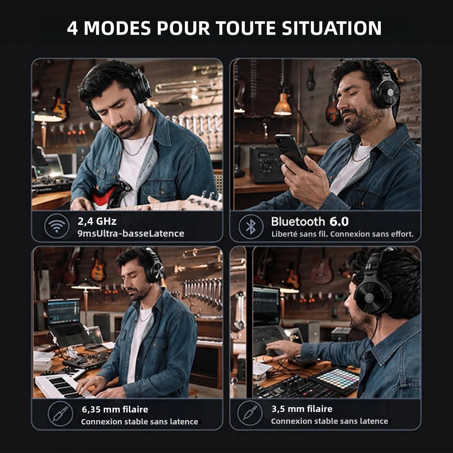 Auscultadores DJ Sem Fios OneOdio Studio Max Bluetooth 6.0 – Latência Ultrabaixa de 9ms, Headset Over-Ear de Monitorização de Estúdio Hi-Res LDAC com Microfone