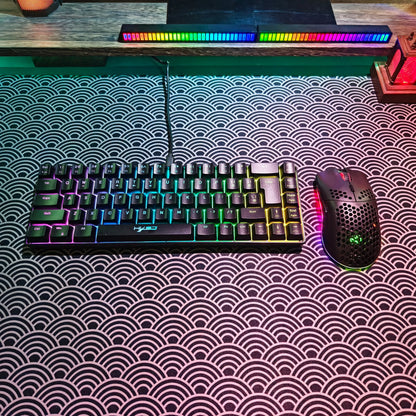 Conjunto portátil de teclado e rato gaming HXSJ 60% RGB: teclado de membrana com fios de 68 teclas e rato sem fios leve de 3 modos para PC e Mac