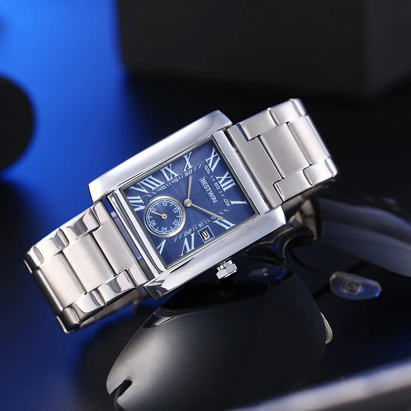 Luxury Men's Watch Men's Gold White Roman Digital Quartz Watch Metal Strap Rectangle Classic Brand Watch Business Men's Clock