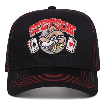 Spersonalizowana nowa czapka z oddychającej siateczki STETSON z motywem głowy wilka, czapka pokerowa, czapka sportowa na świeżym powietrzu, czapka przeciwsłoneczna, czapka uliczna w stylu hip-hop, unisex
