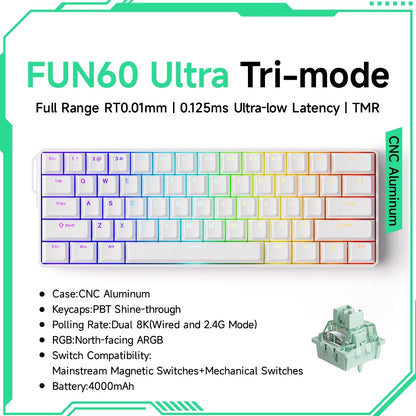 Teclado Gaming Mecânico Akko MonsGeek FUN60 Ultra com Interruptores Magnéticos, 60%, Rapid Trigger, 8K HE/TMR, Teclado Gamer Personalizado em Alumínio
