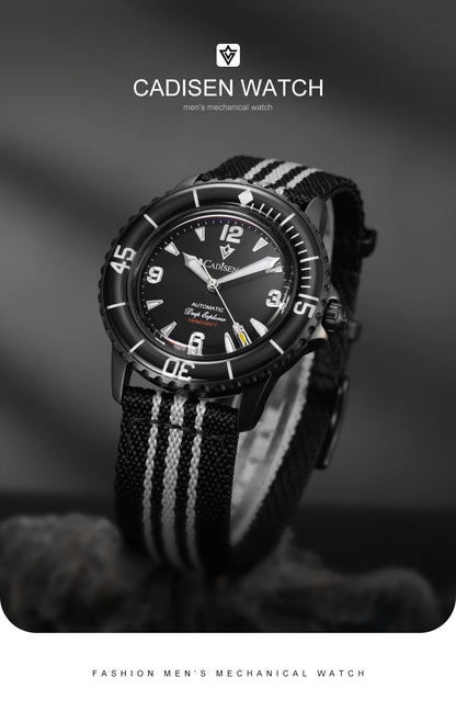 CADISEN Deep Explorer 2025 New Automatic Mechanical Watch Man Canvas Strap Wristwatch 8215 Luxury Luminous Waterproof Watches