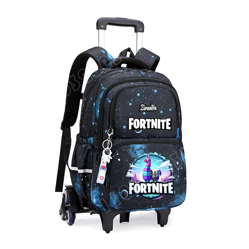 Чанта с колелца Fortnite за лесно изкачване на стълби, аниме, водоустойчива раница на колелца с голям капацитет за ученици, ежедневна пътна чанта
