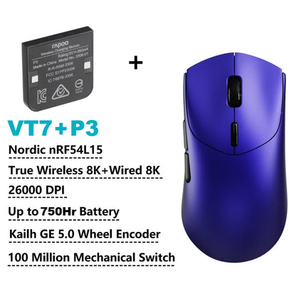 Rapoo GEN-2 VT7 Wireless Gaming Mouse, 8K Polling Rate, 53g Lightweight Gaming Mouse, 26K DPI, Macro Enabled, Rechargeable Gaming Mouse
