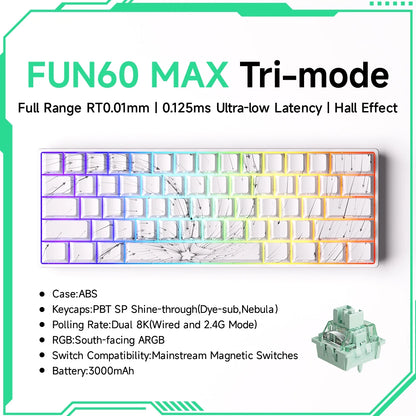 MONSGEEK FUN60 PRO&MAX HE Teclado mecânico 60% sem fios para gaming com switches magnéticos, Rapid Trigger 8K, ARGB e personalização