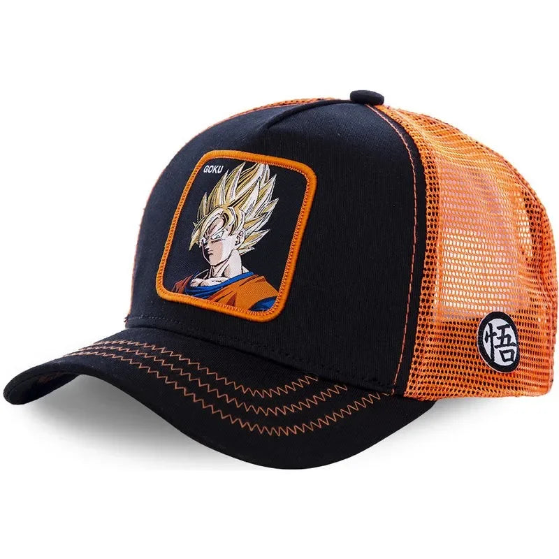 Dragon Ball Buu Goku sapka Nyári utazós csúcsos sapka Férfi hímzett hip-hop stílusú napellenzős állítható trucker hálós sapka