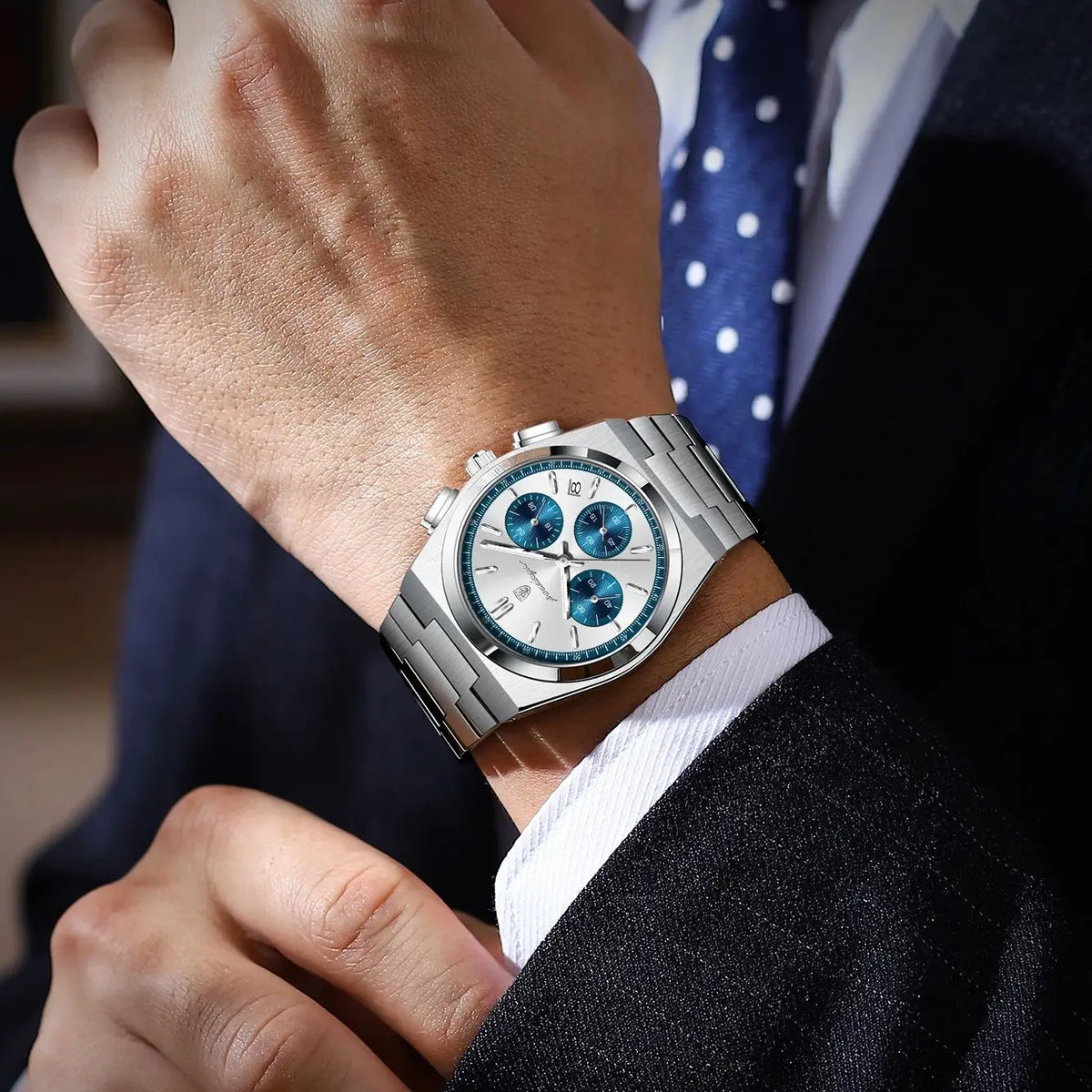 Montre pour homme POEDAGAR – Chronographe de luxe en acier inoxydable, avec date, étanche et luminescente – Montre-bracelet sportive à quartz