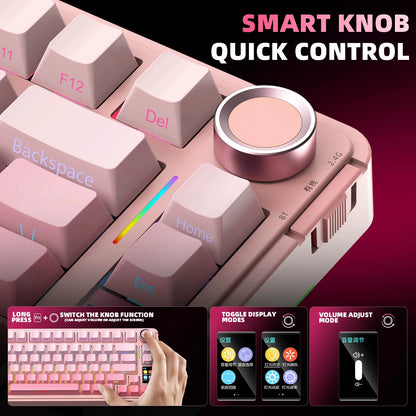 Teclado Mecânico AULA S75 PRO 75% Layout Personalizado Retroiluminação RGB Sem Fios Bluetooth Gaming com Ecrã e Botão Rotativo