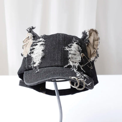 y2k Hot Girl Graffiti Jeans Rabbit Ears Cowboy Baseball Hat Wash Graffiti Hip Hop Cap Women Men Party Team Baseball Cap