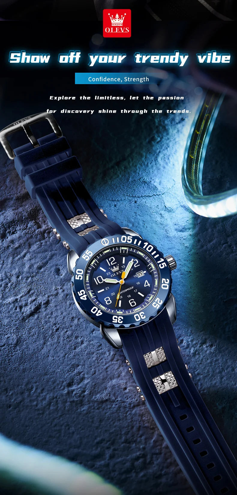 OLEVS Luxury Men's Fashion Quartz Watch Waterproof Luminous Orange Silicone Strap Sports Men Military Wristwatches Watch for Men