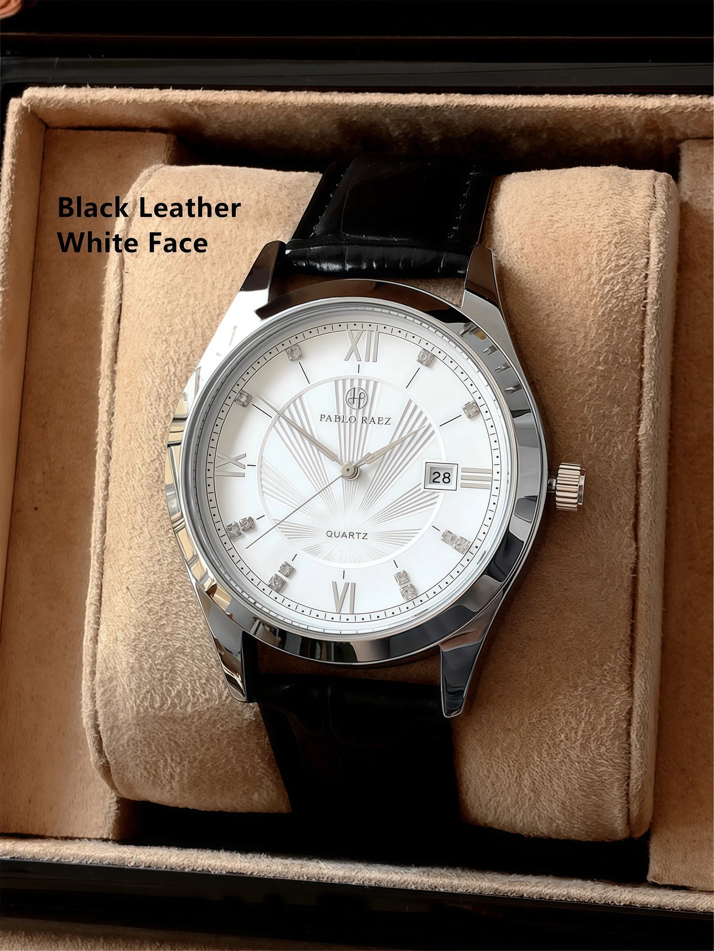 PABLO RAEZ Real Photos Top Brand Luxury Man Wristwatch Waterproof Diamond Date Leather Watch Quartz Fashion