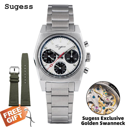 Sugess 37mm Men's Pilot Watches Original ST19 Chronograph Swanneck Mechanical Wristwatches Dome Sapphire Crystal Force Army 2024