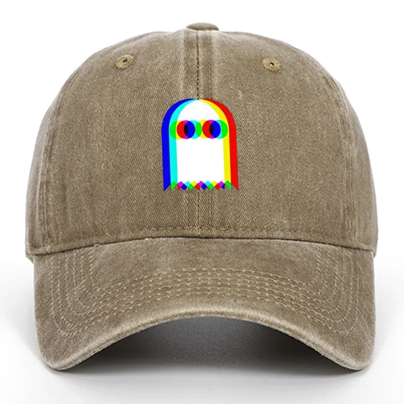 Colorful ghost print baseball cap suitable for daily dressing up and Halloween parties, adjustable outdoor sun protection hat