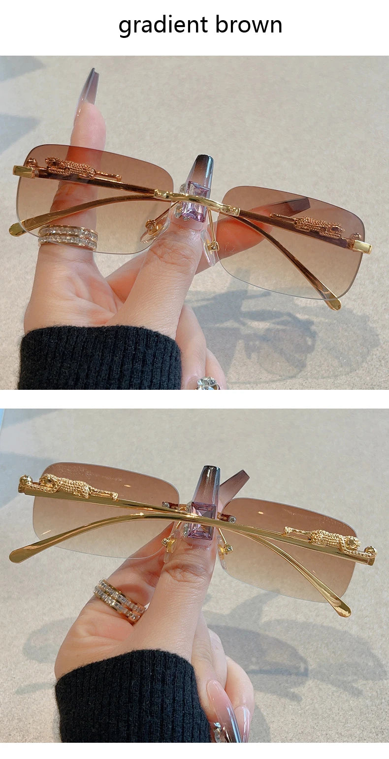 Cycling 12pcs Brand Leopard Rimless Rectangle Sunglasses Fashion Y2K Frameless Sun Glasses Shades for Women Men UV400